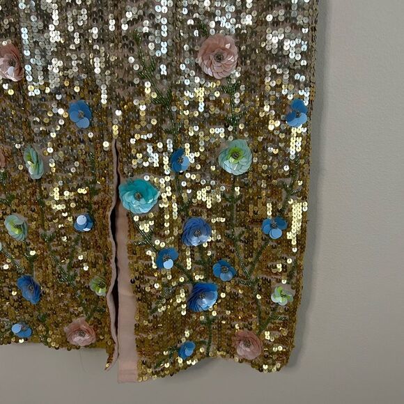 Mac Duggal Floral Skirt Sequin Midi Length Dress Style 10691 Size 10 - Picture 8 of 11